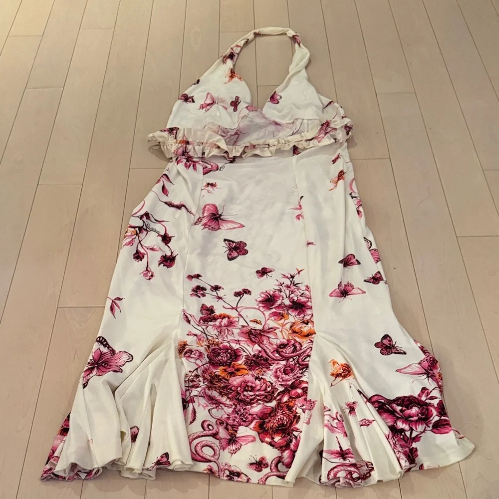 Roberto Cavalli Floral Halter Neck Dress - White and Pink Size XL - Picture 9 of 10